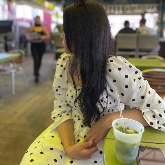 polka dot cotton square neck midi dress size 8-10M/L ,Used excellent condition - Picture 5 of 5